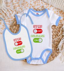 BK Kids Uyku Off Tasarımlı Mavi Bebek Body Zıbın ve Mama Önlüğü Hediye Seti-1