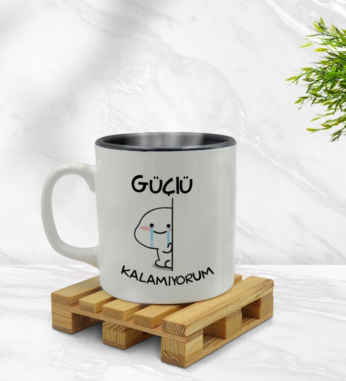 Bk Gift Güçlü Kalamıyorum Tasarımlı İçi Siyah Renkli Kupa Bardak Model 1