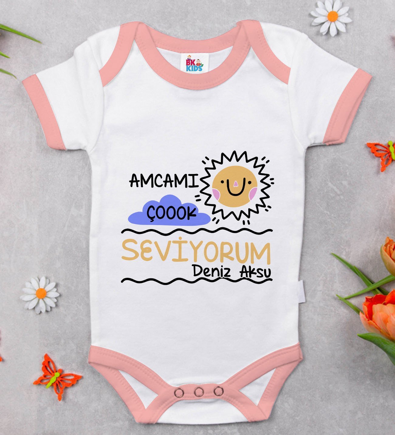 BK Kids Kişiye Özel Pembe Bebek Body Zıbın - Model 94