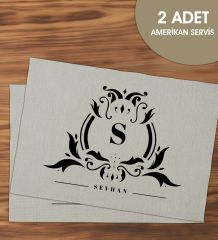 BK Gift Kişiye Özel İsimli 2’li Keten Amerikan Servis Seti-6, Ev Hediyesi,Baskılı Servis Bezi, Mutfak Dekoru