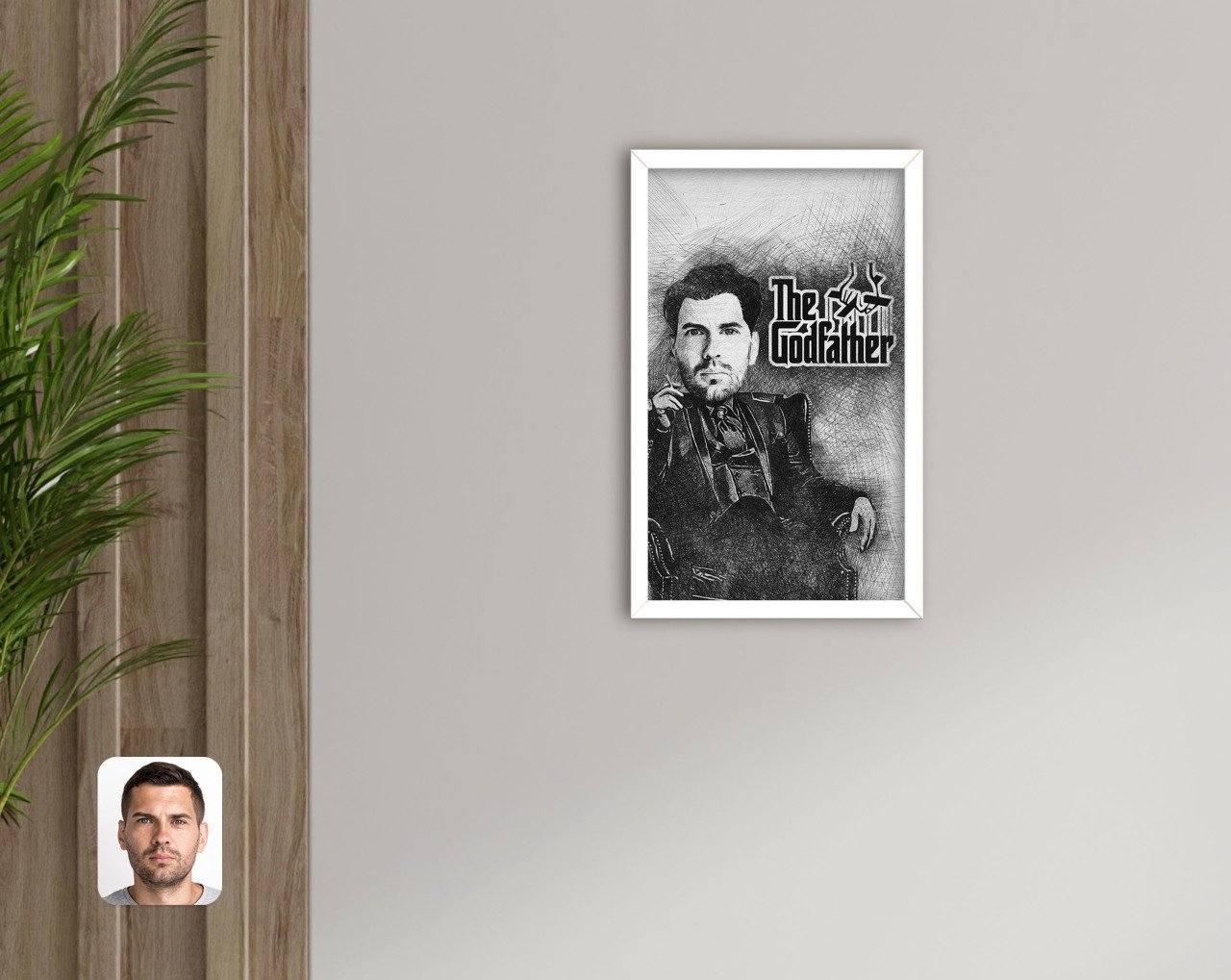 Kişiye Özel Godfather Baba Karikatürlü Dekoratif Ahşap Beyaz Çerçeveli Tablo-19