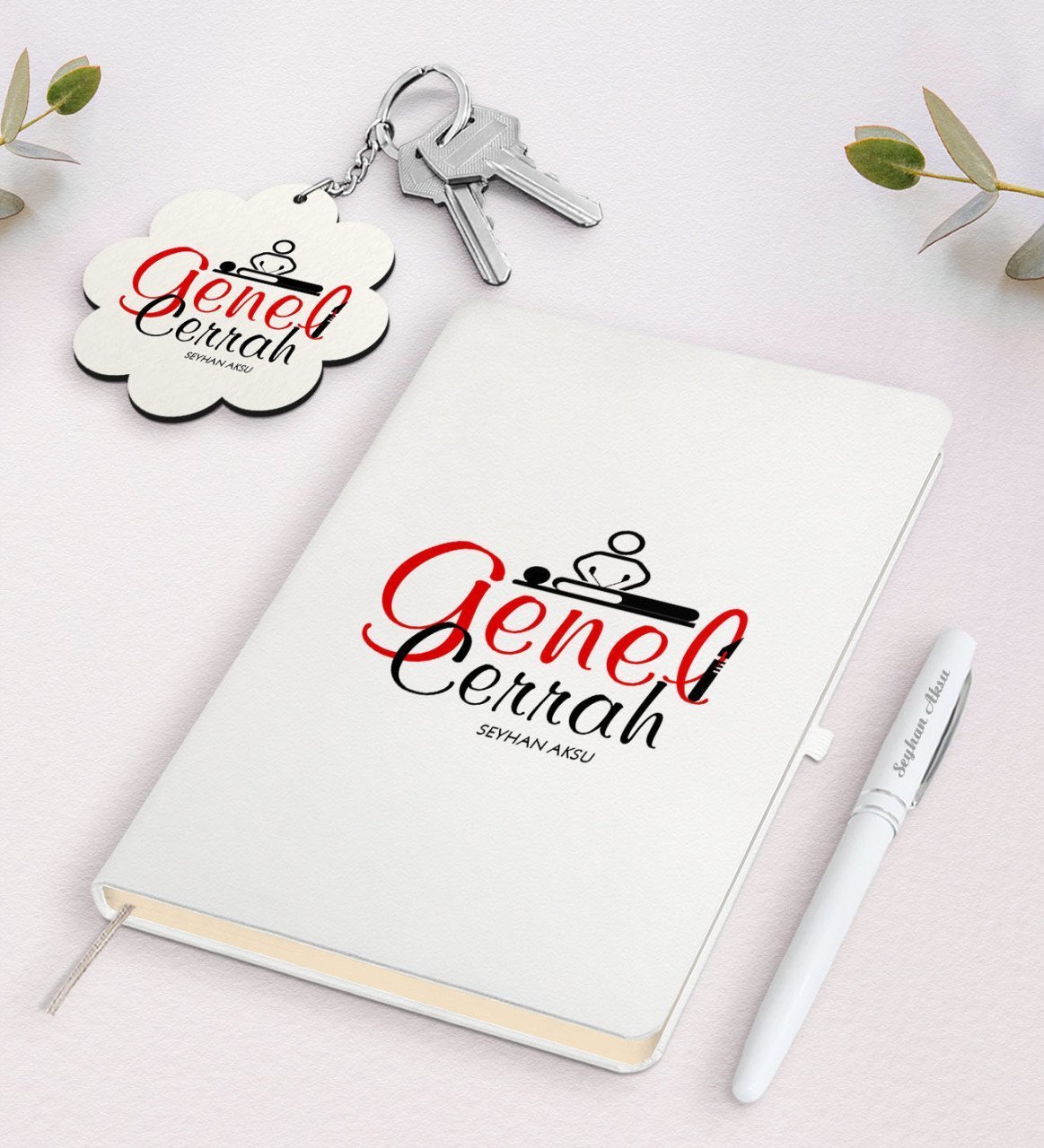 Kişiye Özel Genel Cerrah Beyaz Defter Kalem Ve Anahtarlık Hediye Seti-1