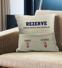 BK Gift Kişiye Özel Tasarımlı Organizer Kumanda ve Atıştırmalık Cepli Krem Kırlent Yastık- 3, Ev Dekoru, Ev Hediyesi