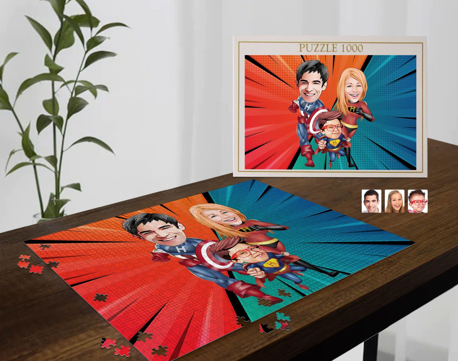 BK Gift Kişiye Özel Aile Tasarımlı 1000 Parça Profesyonel Puzzle, 3'lü  Portre, Aileye Hediye Puzzle-19