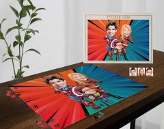 BK Gift Kişiye Özel Aile Tasarımlı 1000 Parça Profesyonel Puzzle, 3'lü  Portre, Aileye Hediye Puzzle-19
