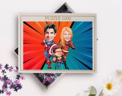 BK Gift Kişiye Özel Aile Tasarımlı 1000 Parça Profesyonel Puzzle, 3'lü  Portre, Aileye Hediye Puzzle-19