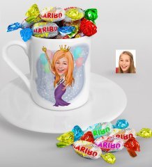 Kişiye Özel Dünya Güzeli Karikatürlü Türk Kahvesi Fincanı ve Haribo Şeker Hediye Seti-1