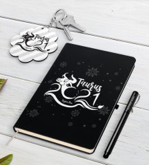Kişiye Özel 2023 Boğa Burcu Siyah Defter Kalem ve Anahtarlık Hediye Seti