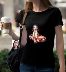 Kişiye Özel Bayan Patron Karikatürlü Siyah T-Shirt-2