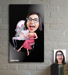 Kişiye Özel Bayan Evin Süslüsü Karikatür Ahşap Tablo - 1