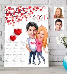 BK Gift Kişiye Özel Sevgililer Karikatürlü 2023 Duvar Takvimi - 5