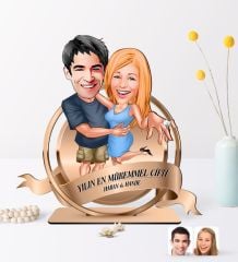 Kişiye Özel Yılın En Mükemmel Çifti Karikatürlü 3D Ahşap Biblo Plaket-14