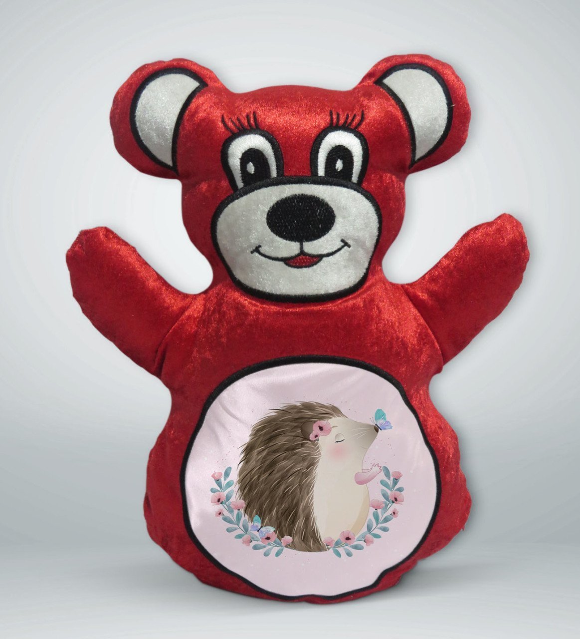 BK Gift Sevimli Kirpi Tasarımlı Kırmızı Ayıcık Yastık-3
