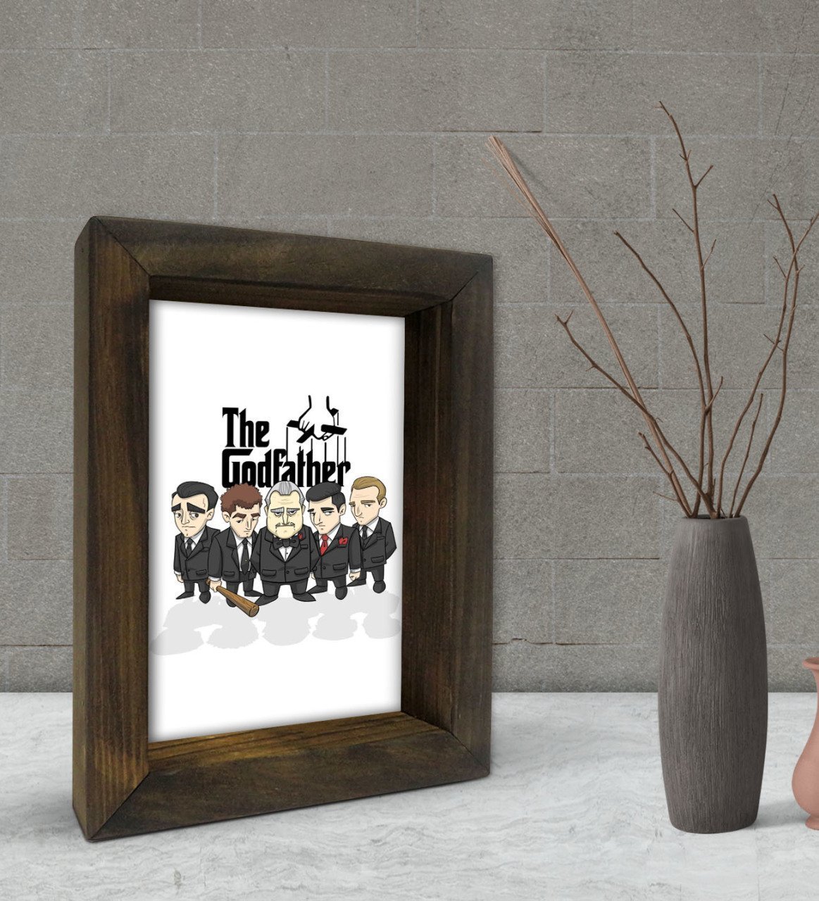 BK Gift Baba Godfather Tasarımlı Dekoratif Doğal Masif Ahşap Çerçeve 15x20cm-22