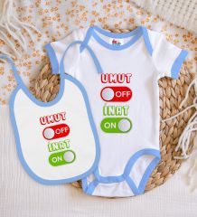 BK Kids Umut Off Tasarımlı Mavi Bebek Body Zıbın ve Mama Önlüğü Hediye Seti-1