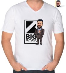 Kişiye Özel Erkek Big Boss Karikatürlü V Yaka Tişört-1