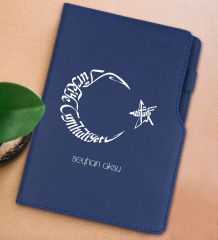 BK Gift Kişiye Özel Kaligrafi Atatürk Tasarımlı Lacivert Termo Deri Not Defteri 15x21cm-1
