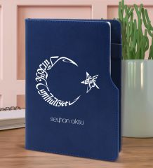 BK Gift Kişiye Özel Kaligrafi Atatürk Tasarımlı Lacivert Termo Deri Not Defteri 15x21cm-1