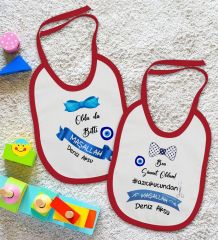 BK Kids Kişiye Özel Sünnet Tasarımlı 2’li Kırmızı Mama Önlüğü-1