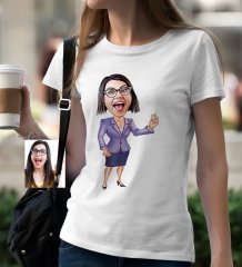 Kişiye Özel Bayan Öğretmen Karikatür Beyaz Tişört - 1