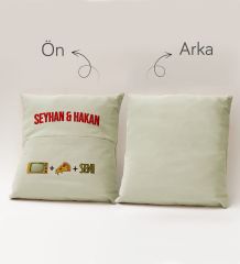 BK Gift Kişiye Özel Tasarımlı Organizer Kumanda ve Atıştırmalık Cepli Krem Kırlent Yastık- 2, Ev Dekoru, Ev Hediyesi