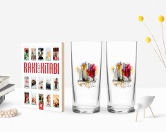 Kişiye Özel Renkli Baskılı Newyork Tasarımlı İkili Rakı Bardağı ve Rakı Cep Kitabı Hediye Seti-1