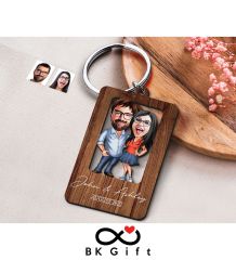 BK Gift Sevgililere Özel Karikatür Ahşap Anahtarlık, Sevgililer Günü Hediyesi, Yıl Dönümü Hediyesi, Doğum Günü Hediyesi