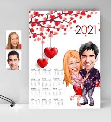 BK Gift Kişiye Özel Sevgililer Karikatürlü 2023 Duvar Takvimi - 2