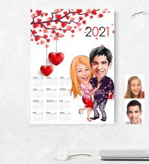 BK Gift Kişiye Özel Sevgililer Karikatürlü 2023 Duvar Takvimi - 2