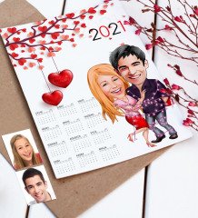 BK Gift Kişiye Özel Sevgililer Karikatürlü 2023 Duvar Takvimi - 2