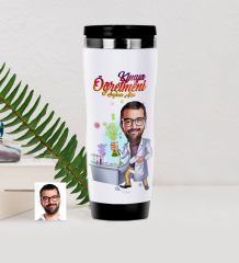 Kişiye Özel Bay Kimya Öğretmeni Karikatürlü Çelik Termos Bardak - 2