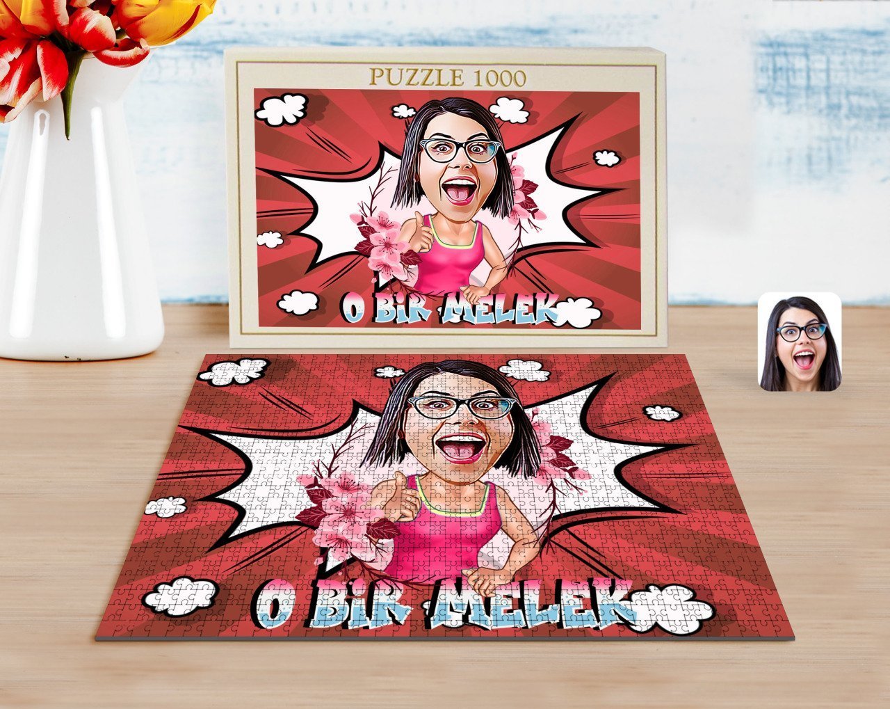 Kişiye Özel O Bir Melek Karikatürlü 1000 Parça Profesyonel Puzzle-1