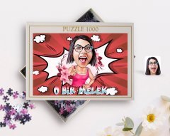 Kişiye Özel O Bir Melek Karikatürlü 1000 Parça Profesyonel Puzzle-1