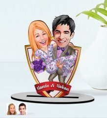 Kişiye Özel İsimli Sevgililer Karikatürlü Ahşap Biblo Model-56