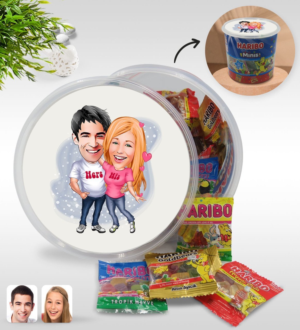 Kişiye Özel Sevgililer Karikatürlü Dev Boy Haribo Minis Kovası (10gx100adet) Model 5
