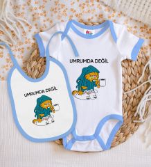BK Kids Umrumda Değil Tasarımlı Mavi Bebek Body Zıbın ve Mama Önlüğü Hediye Seti-1