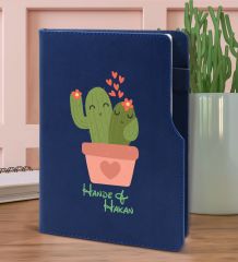 BK Gift Kişiye Özel Kaktüs Tasarımlı Lacivert Termo Deri Not Defteri 15x21cm-11