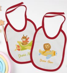 BK Kids Kişiye Özel Sevimli Pilot Tasarımlı 2’li Kırmızı Mama Önlüğü-2