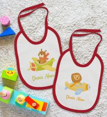 BK Kids Kişiye Özel Sevimli Pilot Tasarımlı 2’li Kırmızı Mama Önlüğü-2