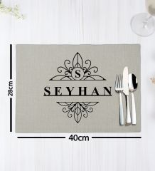 BK Gift Kişiye Özel İsimli 2’li Keten Amerikan Servis Seti-4, Ev Hediyesi,Baskılı Servis Bezi, Mutfak Dekoru