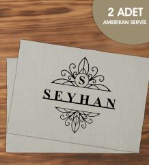 BK Gift Kişiye Özel İsimli 2’li Keten Amerikan Servis Seti-4, Ev Hediyesi,Baskılı Servis Bezi, Mutfak Dekoru