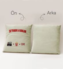 BK Gift Kişiye Özel Tasarımlı Organizer Kumanda ve Atıştırmalık Cepli Krem Kırlent Yastık- 1, Ev Dekoru, Ev Hediyesi