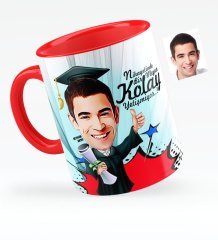 Kişiye Özel Bay Mezun Karikatürlü Kırmızı Kupa Bardak - 1