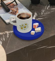 Kişiye Özel Mavi Sunum Tabaklı Papatya Temalı Türk Kahvesi Fincanı Model 12