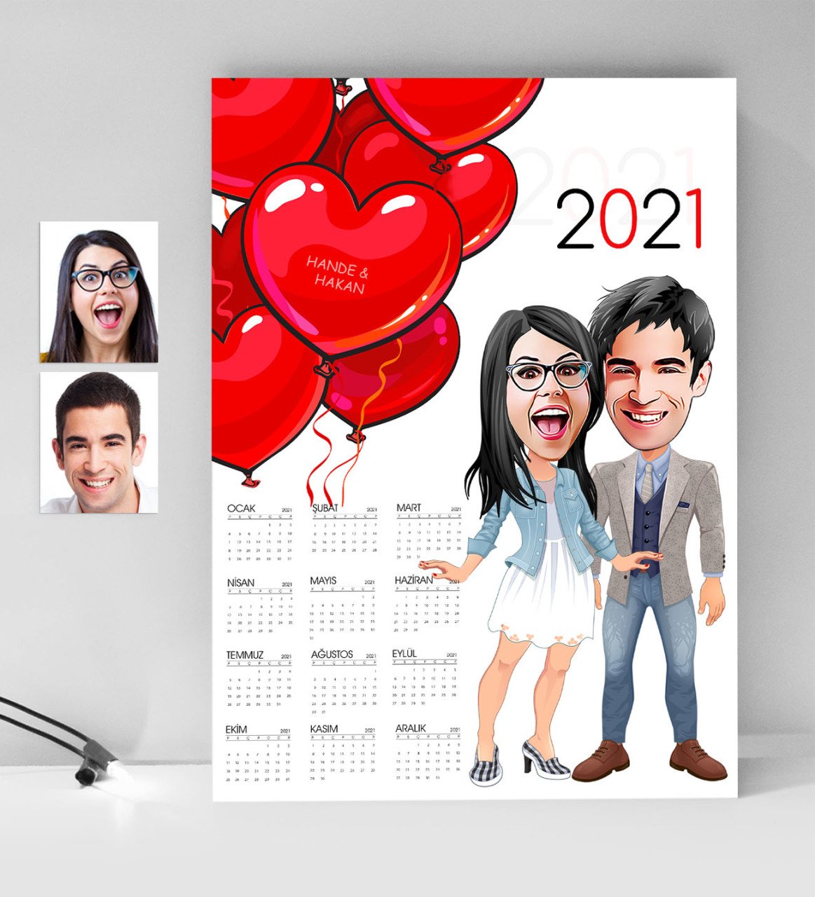 BK Gift Kişiye Özel Sevgililer Karikatürlü 2023 Duvar Takvimi - 9