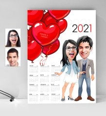 BK Gift Kişiye Özel Sevgililer Karikatürlü 2023 Duvar Takvimi - 9