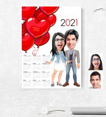 BK Gift Kişiye Özel Sevgililer Karikatürlü 2023 Duvar Takvimi - 9