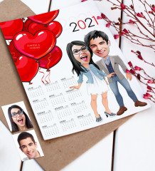 BK Gift Kişiye Özel Sevgililer Karikatürlü 2023 Duvar Takvimi - 9