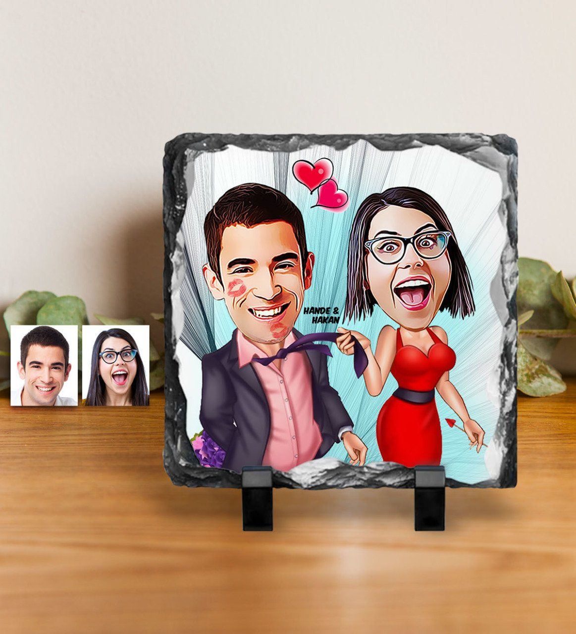 Kişiye Özel Sevgililer Karikatürlü Dekoratif Doğal Taş - 4