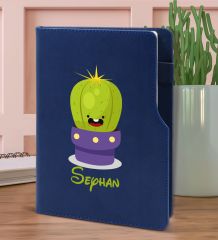BK Gift Kişiye Özel Kaktüs Tasarımlı Lacivert Termo Deri Not Defteri 15x21cm-10